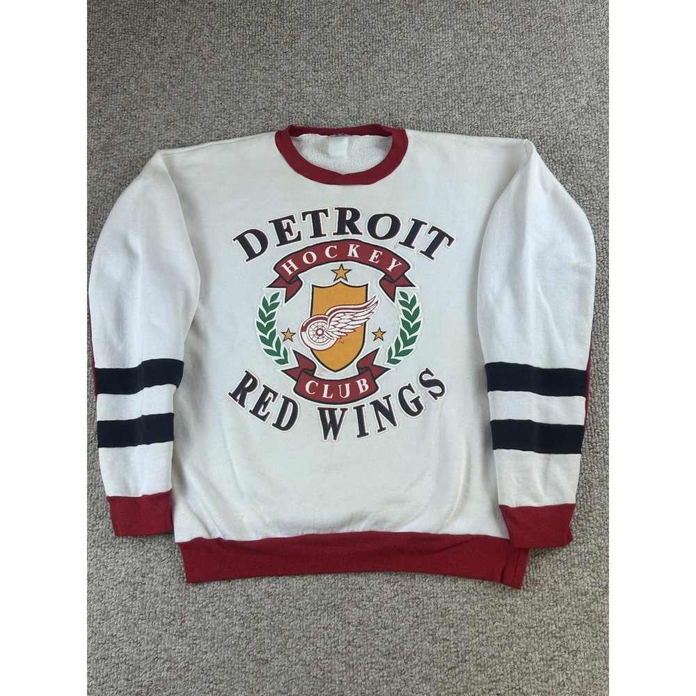 Vintage 90's Detroit Red Wings Hockey Club Crest Logo Crew Neck Sweatshirt Large